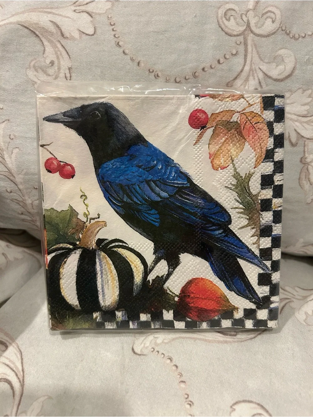 Mackenzie Childs Blue Crow Pumpkin Fall Autumn Paper Napkins - Home Accents 2pks